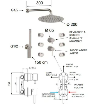 X STYLE INOX - Stainless steel shower set with overhead shower by Remer Rubinetterie - view 3